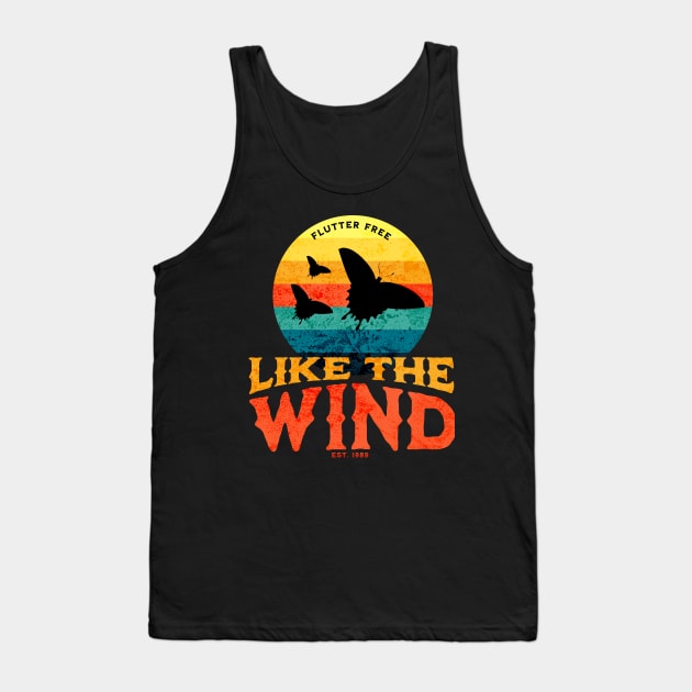 Flutter Free, Like the wind - Retro Vintage Sunset Of Butterflies Tank Top by vystudio